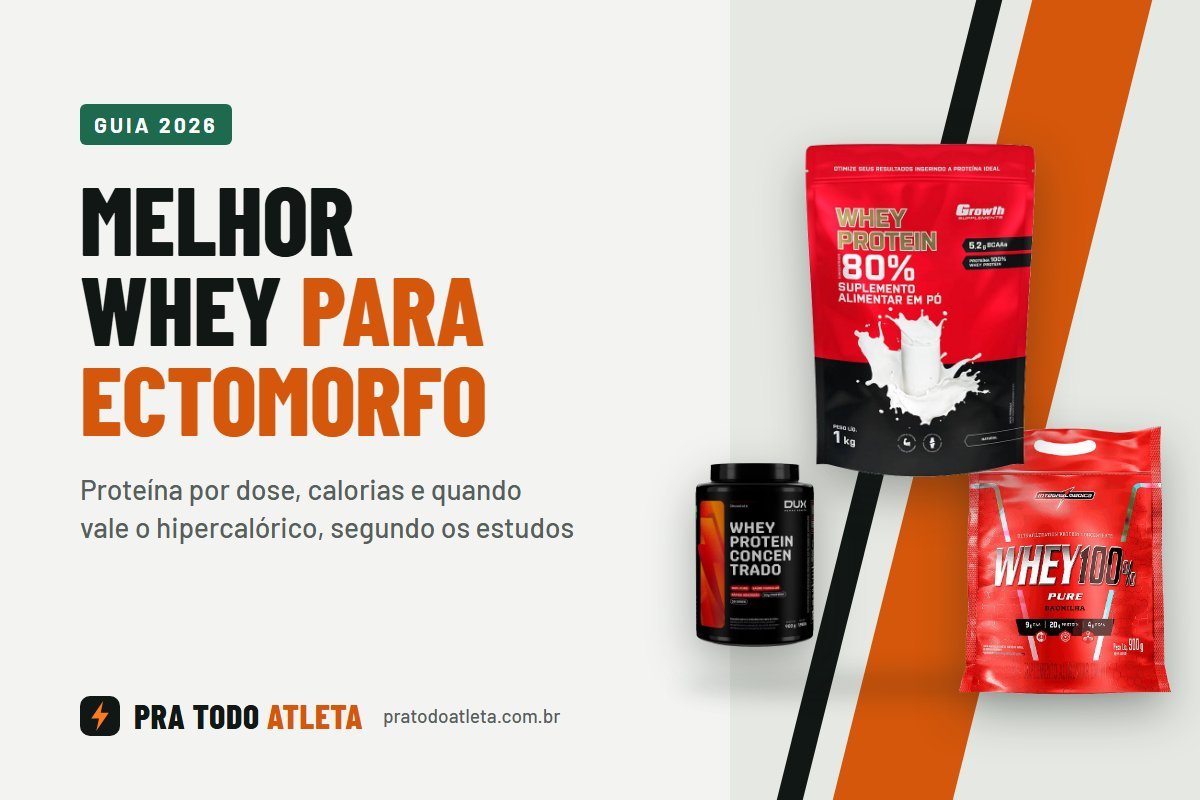Capa do guia Melhor whey para ectomorfo, com os whey da Growth, da Dux e da Integralmédica