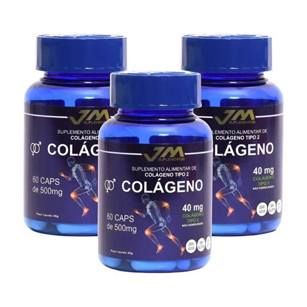 Melhor colágeno para articulação: kit 3 potes Colágeno Tipo 2 40 mg JM Suplementos