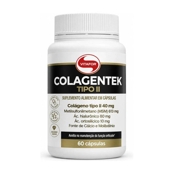 Frasco do Colagentek Tipo II da Vitafor, 60 cápsulas