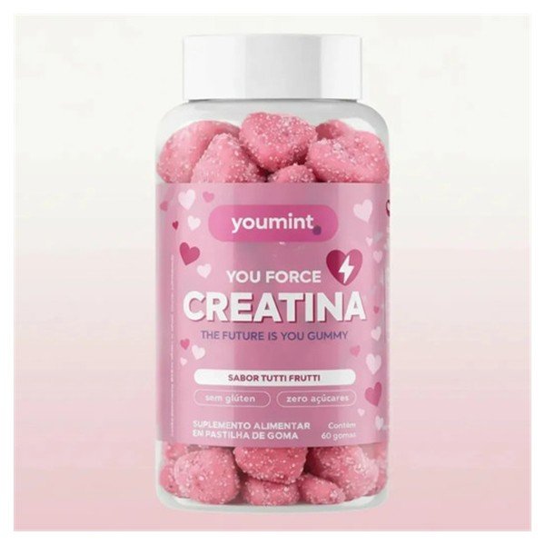 Pote da creatina em goma Youmint com 60 gomas