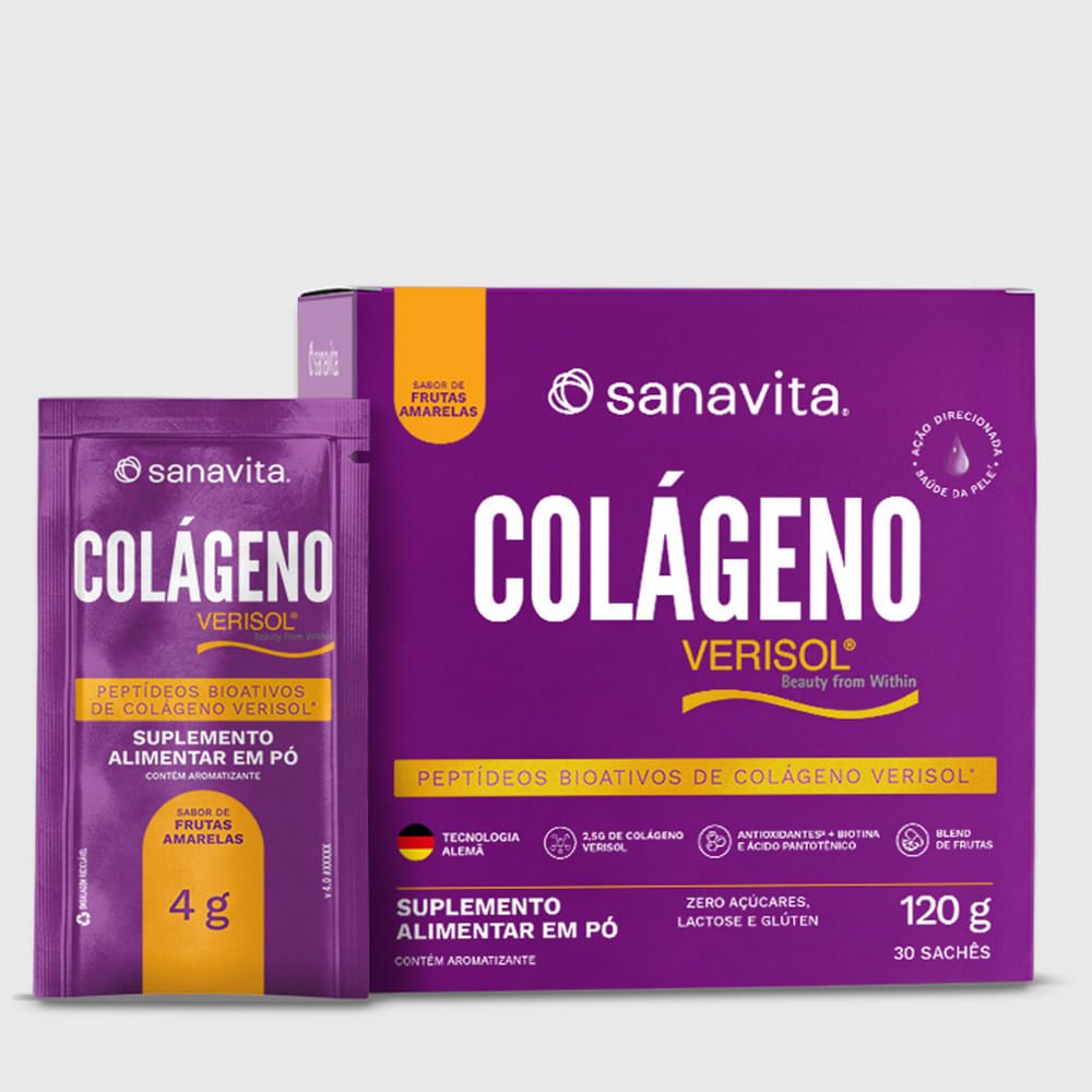 Caixa com 30 sachês do Colágeno Verisol da Sanavita