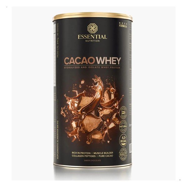 Whey hidrolisado e isolado Cacao Whey, da Essential Nutrition, 840 g