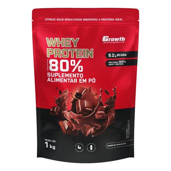 Pacote de 1 kg do Whey Protein Concentrado Growth sabor Chocolate