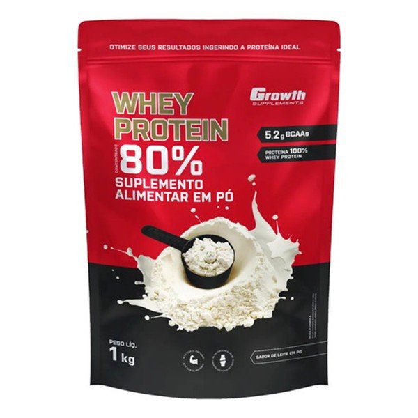 Pacote de 1 kg do Whey Protein Concentrado Growth sabor Leite em Pó
